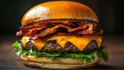 Close-up of a bacon cheeseburger