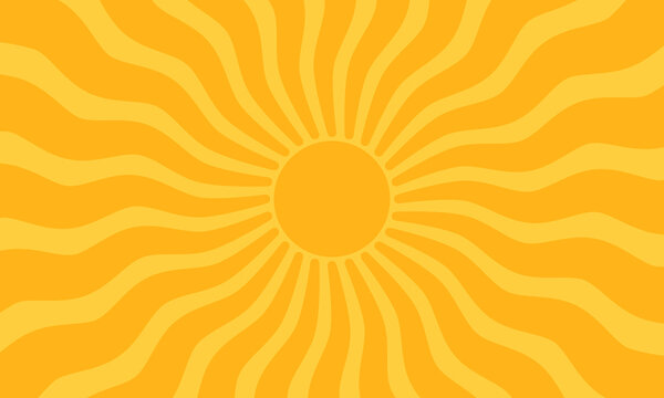 Orange sun ray background with curvy light. Sunburst Abstract texture. Vector Flat Illustration.