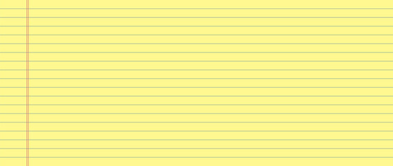 Legal Yellow Paper. Lined sheet of paper with horizontal blue lines and red margin. Vector illustration in flat style.
