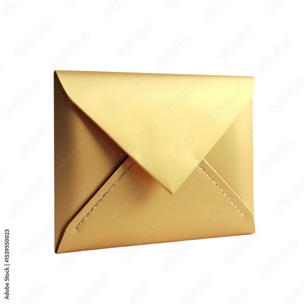Poster close up of a shiny golden envelope isolated on transparent background