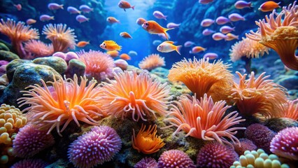 Obraz premium Coral polyps open and sway gently with the ocean current's soft caress