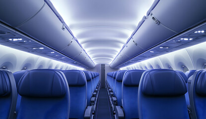 Empty Airplane Cabin Interior Seats