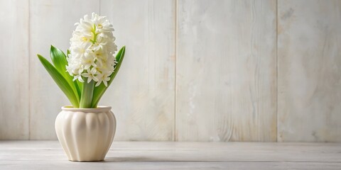 Hyacinth flower in a vase with white and cream-colored decor