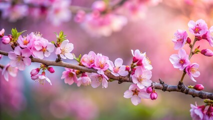 Delicate Pink Blossoms on a Twisted Branch