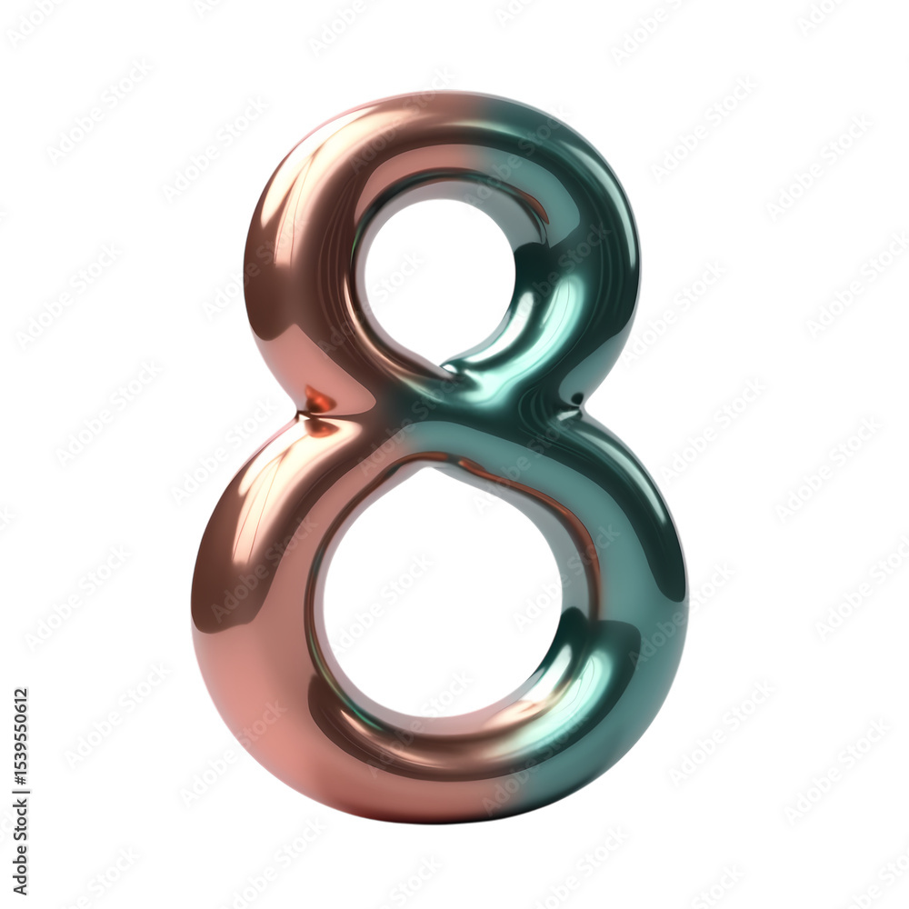 Poster isolated glossy number eight with gradient color isolated on transparent background