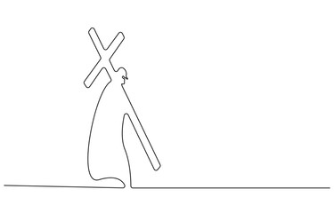 Jesus carrying the cross continuous one line drawing minimalism design a cross.one line drawing of a hand holding a  jesus cross. single line vector illustration of chris.