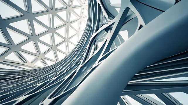 Futuristic architectural interior showcases geometric design and creative lighting.