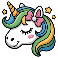 cute unicorn face head vector cartoon character isolated on white background