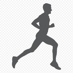 Running man silhouette. A female athlete is depicted in a dynamic running posture with flowing ponytail, symbolizing speed and motion.  eps 10 