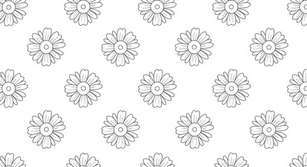 Seamless daisy flower pattern background for coloring book page floral design vector art on transparent background