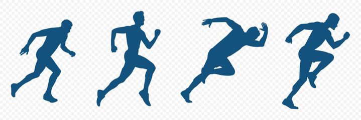 Group of running men and women side view of vector runner silhouette .  Running , jogging  . 