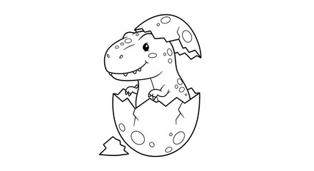Fototapeta premium Dinosaur hatching from egg coloring page cute t rex outline drawing vector illustration on transparent background