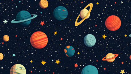 Space planets stars background pattern