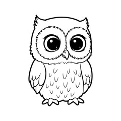 Fototapeta premium Cute owl coloring page for kids and adults printable owl drawing black and white line art on transparent background