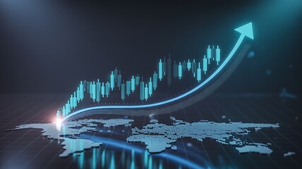 Global financial market growth concept depicting rising stock prices with candlestick chart