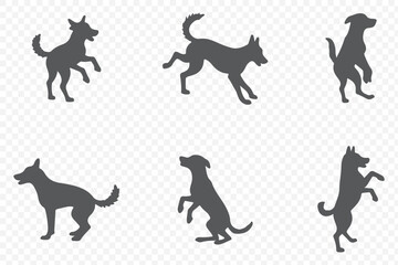 dog silhouette vector set  . a collection of dog silhouettes in various poses and breeds. Perfect for pet lovers, veterinarians, or dog trainer.