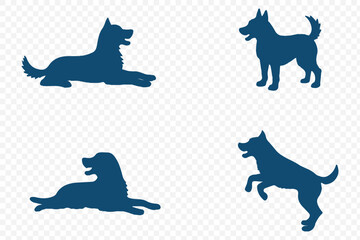 vector, isolated black silhouette set of a dog . dogs group standing or sitting of different breeds vector silhouette collection . 