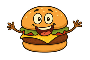 Cartoon cheeseburger waving with a transparent background, perfect for food and restaurant marketing projects