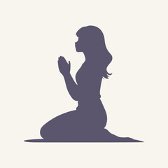 Peaceful woman silhouette praying. Believer with prayer hands show faith and religion. Superstition and high power. Religious art. Minimalist design