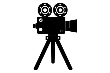 Obraz premium Vintage Movie Camera Icon, Black Silhouette on White Background