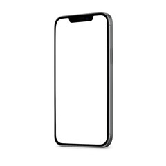 Black Smartphone Isolated in Isometric View with Blank Screen – Mobile Device PNG