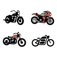 Four different motorcycle styles isolated on white background