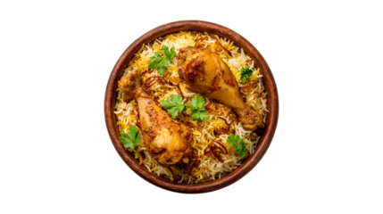 Delicious Chicken Biryani in Wooden Bowl Aromatic Rice Dish Indian Cuisine