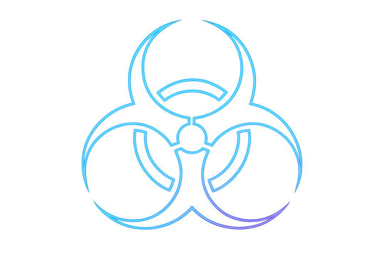 Glowing neon biohazard symbol warning of hazardous biological contamination against transparent backdrop