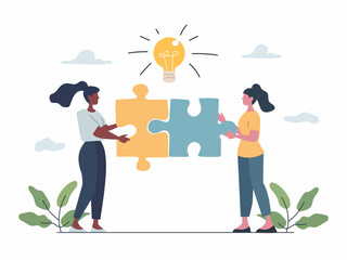 collaboration, puzzle, making, light, bulb, idea, vector, illustration, teamwork, diversity, cooperation, creative, concept, solution, innovative, hands, colorful, working, together, interaction, enga