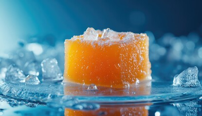 Frozen orange food item on ice