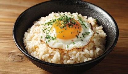 Bowl of rice topped with fried egg