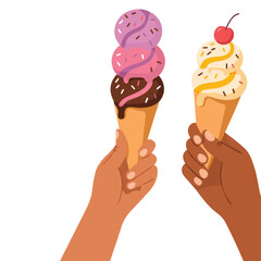 hands holding ice cream isolated vector illustration on white background