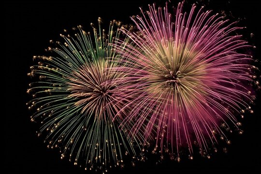 Pink and Green Fireworks. High quality