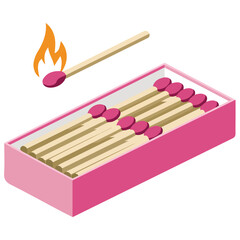hand drawn matchbox with burning matches isolated vector illustration