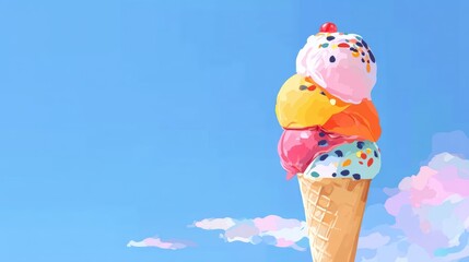 ice cream cone, bright and natural colors, pop art, dots, pure color blocks,