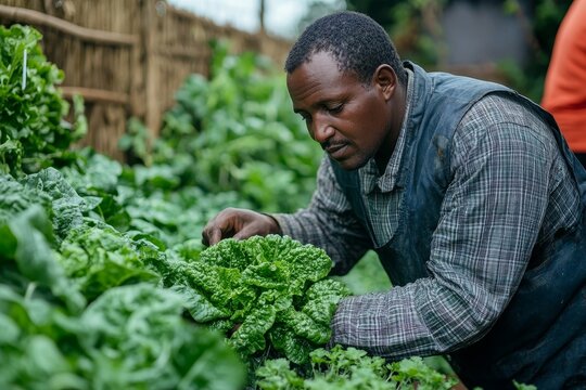 Farm entrepreneur inspecting the quality of hydroponic vegetables before harvesting and selling them to customers., Generative AI