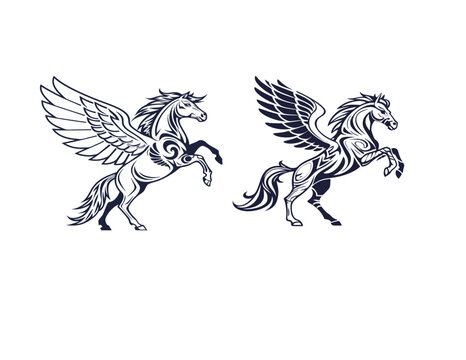 Winged Tribal Horse Vector | Stylish Pegasus Tattoo Design | Black & White Art Illustration