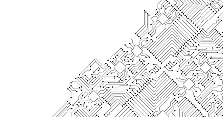 Abstract black circuit board technology connected lines electronics element. Seamless circuit board. 