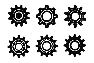 Collection of Six Different Gear Icons Mechanical Engineering Design Elements