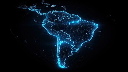 South America, Central America, glowing map