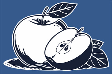 Bold Apple Silhouette Icon – Black and White Vector on Blue Background