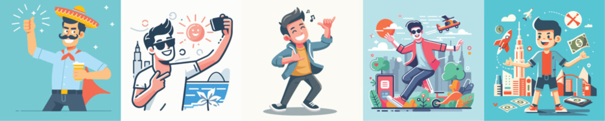 vector image a man having fun flat design simple and cool
