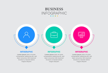 Fototapeta premium Timeline infographic design with 3 options or steps. Infographics for business concept. Can be used for presentations workflow layout, banner, process, diagram, flow chart, info graph, annual report.