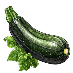 Fresh organic zucchini with green leaves isolated on white background perfect for healthy food recipes and vegetable market displays