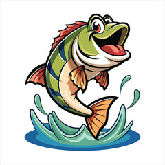 Happy cartoon fish jumping out of water