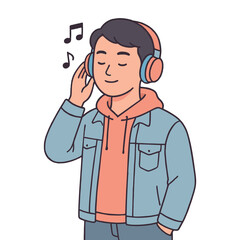 "Modern vector illustration of a man enjoying music with headphones, created in a clean and trendy style. Perfect for music app icons, podcast covers, entertainment graphics, social media posts, and l