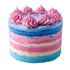 Fototapeten Colorful layered cake with pink and blue frosting representing celebration isolated on transparent background. © Infinity Lens