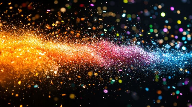 Colorful sparkling particles burst against a dark backdrop - Powered by Adobe