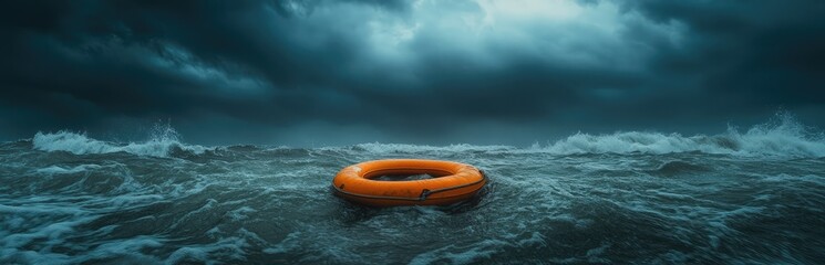 Stormy sea with life preserver