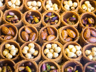 Eastern sweets in a wide range, baklava, Turkish delight.